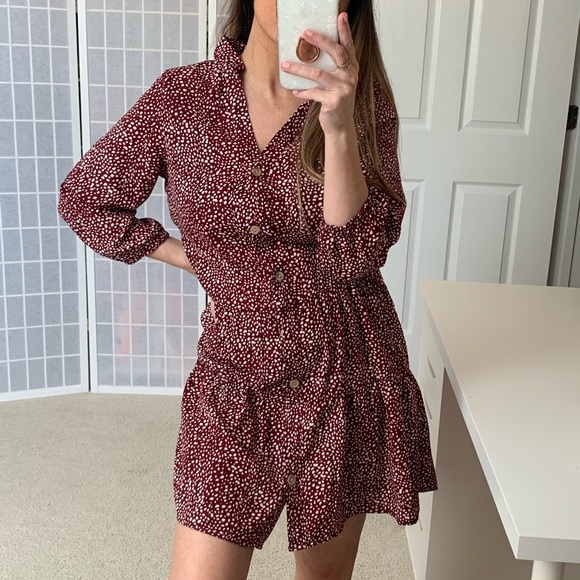 Red Confetti Print Button Down Shift Dress - Picture 9 of 11